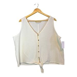 Roebuck & Co Womens Ottoman Button Up Tank Top Cloud Dancer Cream XL New